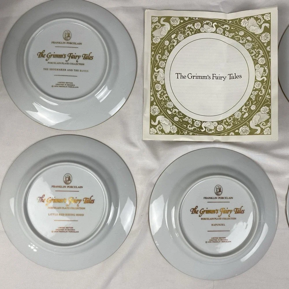 Vintage Franklin Porcelain Grimm's Fairy Tales 8in Plates Lot of 8 Bavaria 1978